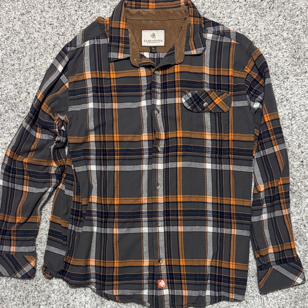 Legendary Whitetails Men's Black, Orange and Gray Plaid Button-Down Shirt